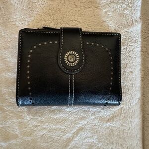 Black Stitched Leather Wallet with Decorative Stud